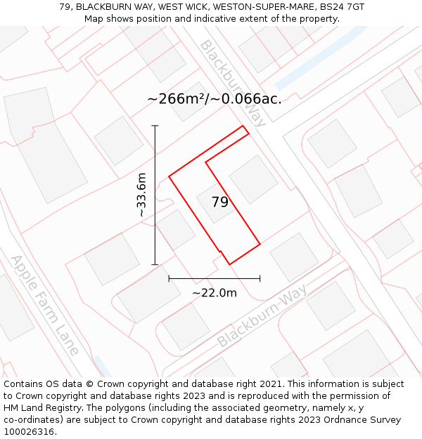 79, BLACKBURN WAY, WEST WICK, WESTON-SUPER-MARE, BS24 7GT: Plot and title map