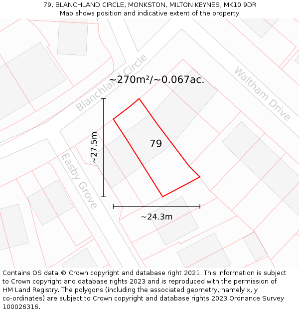 79, BLANCHLAND CIRCLE, MONKSTON, MILTON KEYNES, MK10 9DR: Plot and title map