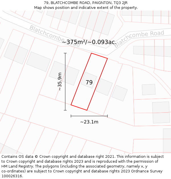 79, BLATCHCOMBE ROAD, PAIGNTON, TQ3 2JR: Plot and title map