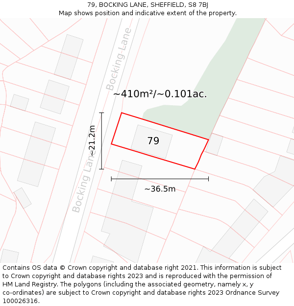 79, BOCKING LANE, SHEFFIELD, S8 7BJ: Plot and title map