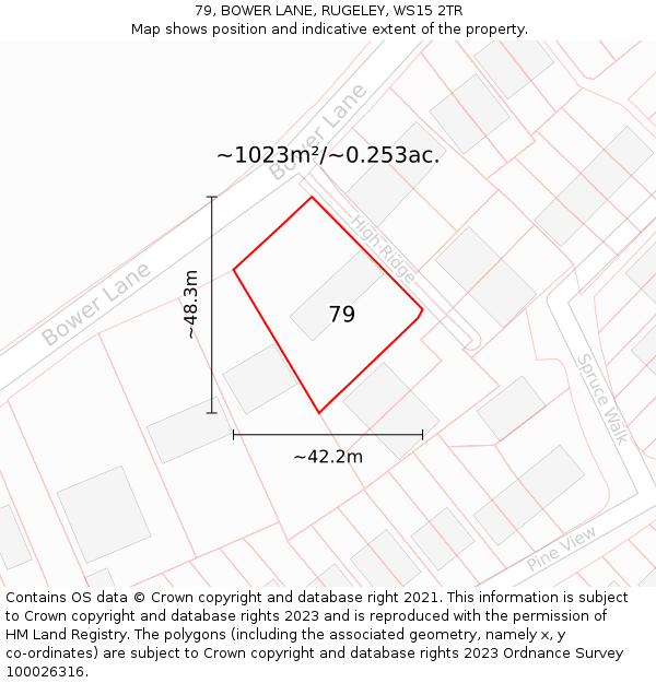 79, BOWER LANE, RUGELEY, WS15 2TR: Plot and title map