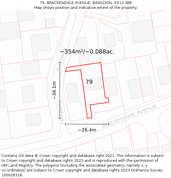 79, BRACKENDALE AVENUE, BASILDON, SS13 3BE: Plot and title map