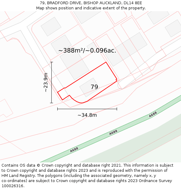 79, BRADFORD DRIVE, BISHOP AUCKLAND, DL14 8EE: Plot and title map