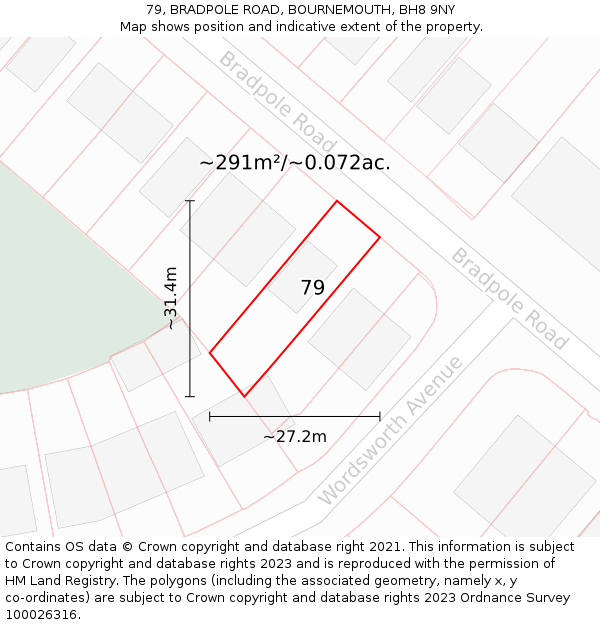 79, BRADPOLE ROAD, BOURNEMOUTH, BH8 9NY: Plot and title map