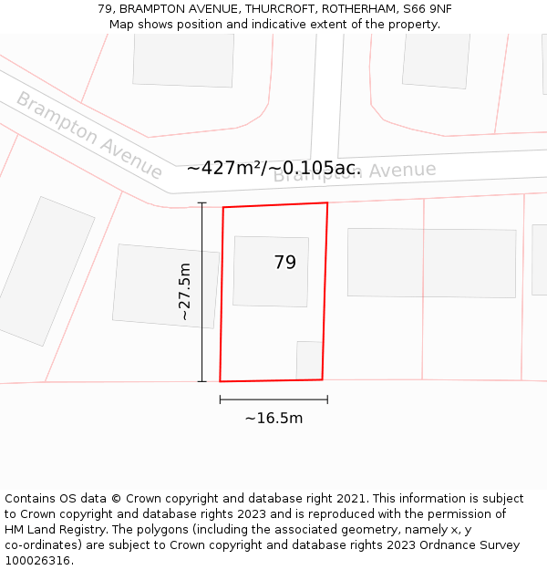 79, BRAMPTON AVENUE, THURCROFT, ROTHERHAM, S66 9NF: Plot and title map
