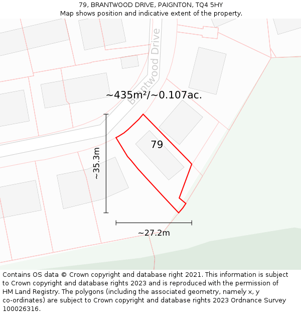 79, BRANTWOOD DRIVE, PAIGNTON, TQ4 5HY: Plot and title map