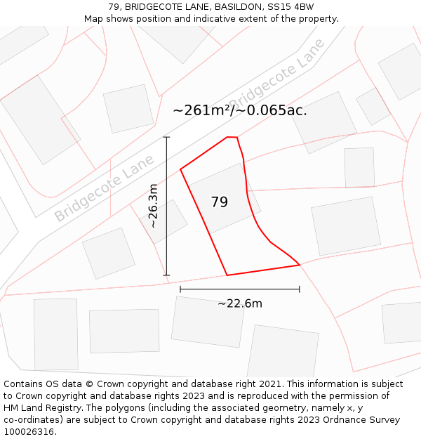 79, BRIDGECOTE LANE, BASILDON, SS15 4BW: Plot and title map