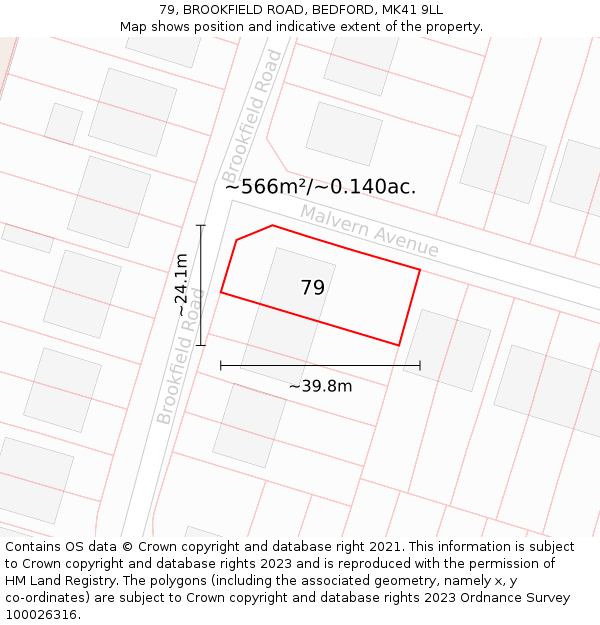79, BROOKFIELD ROAD, BEDFORD, MK41 9LL: Plot and title map