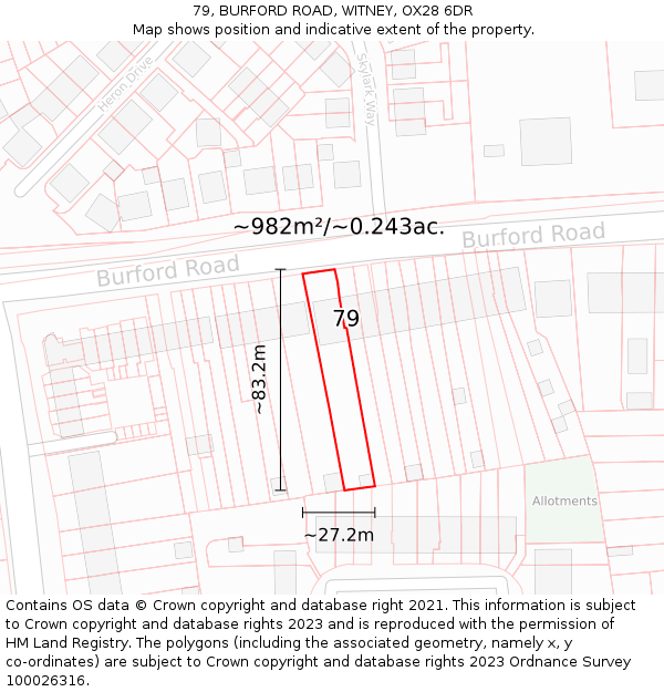 79, BURFORD ROAD, WITNEY, OX28 6DR: Plot and title map