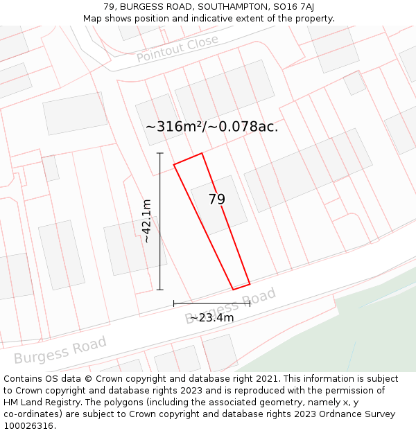 79, BURGESS ROAD, SOUTHAMPTON, SO16 7AJ: Plot and title map