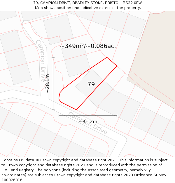 79, CAMPION DRIVE, BRADLEY STOKE, BRISTOL, BS32 0EW: Plot and title map