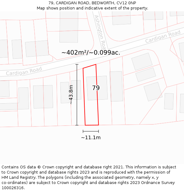 79, CARDIGAN ROAD, BEDWORTH, CV12 0NP: Plot and title map