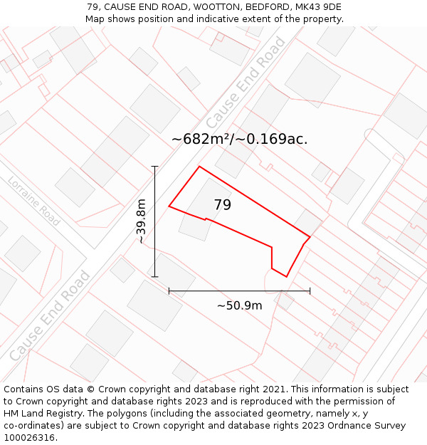 79, CAUSE END ROAD, WOOTTON, BEDFORD, MK43 9DE: Plot and title map