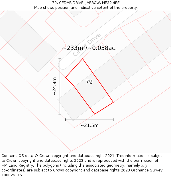 79, CEDAR DRIVE, JARROW, NE32 4BF: Plot and title map