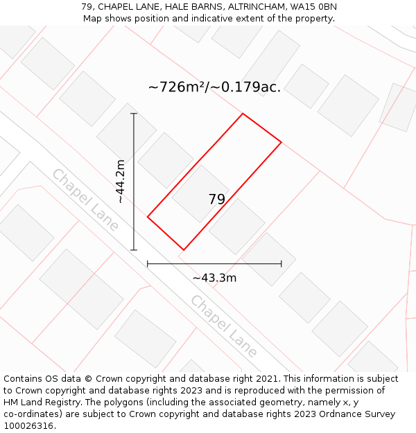 79, CHAPEL LANE, HALE BARNS, ALTRINCHAM, WA15 0BN: Plot and title map