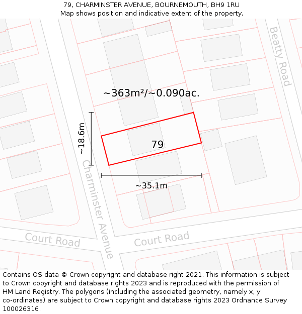 79, CHARMINSTER AVENUE, BOURNEMOUTH, BH9 1RU: Plot and title map