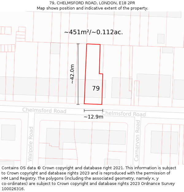 79, CHELMSFORD ROAD, LONDON, E18 2PR: Plot and title map