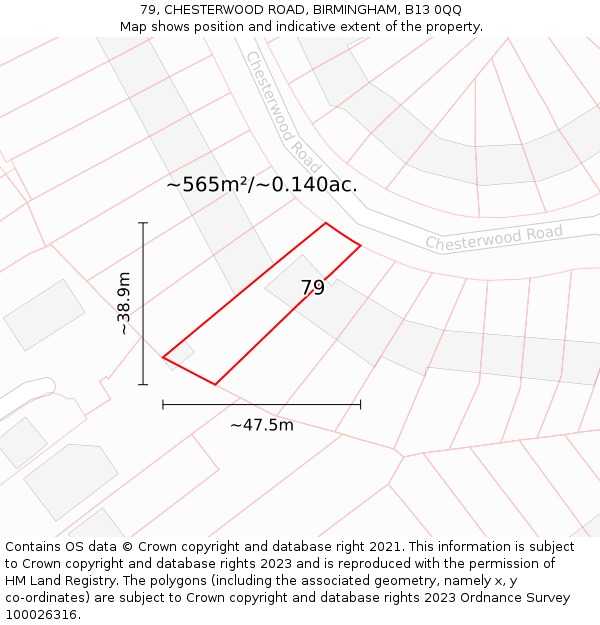 79, CHESTERWOOD ROAD, BIRMINGHAM, B13 0QQ: Plot and title map