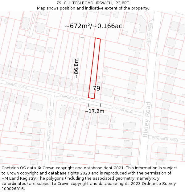 79, CHILTON ROAD, IPSWICH, IP3 8PE: Plot and title map