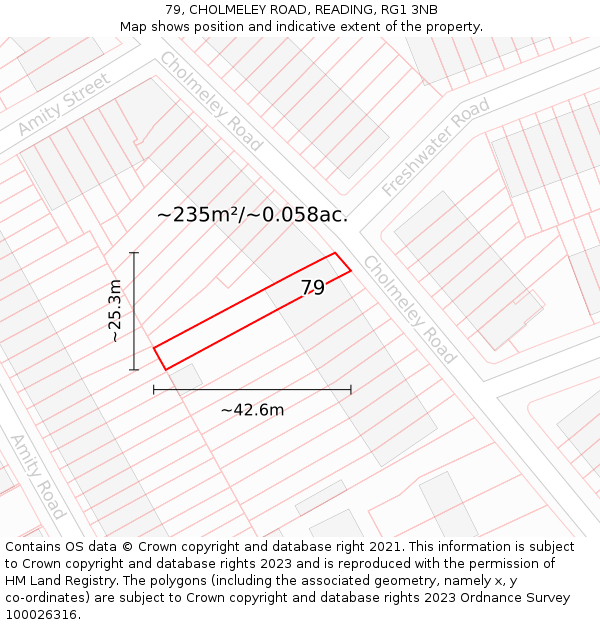 79, CHOLMELEY ROAD, READING, RG1 3NB: Plot and title map