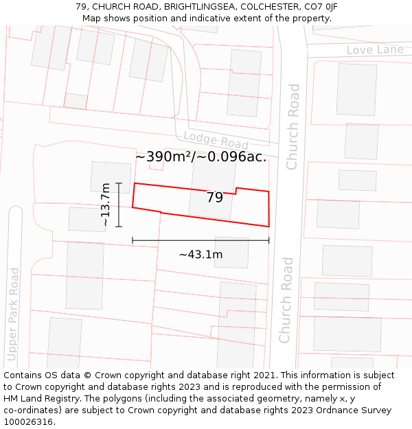 79, CHURCH ROAD, BRIGHTLINGSEA, COLCHESTER, CO7 0JF: Plot and title map