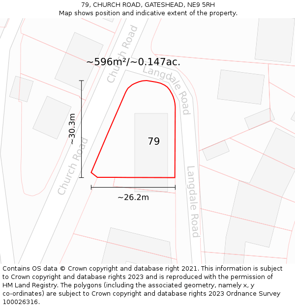 79, CHURCH ROAD, GATESHEAD, NE9 5RH: Plot and title map
