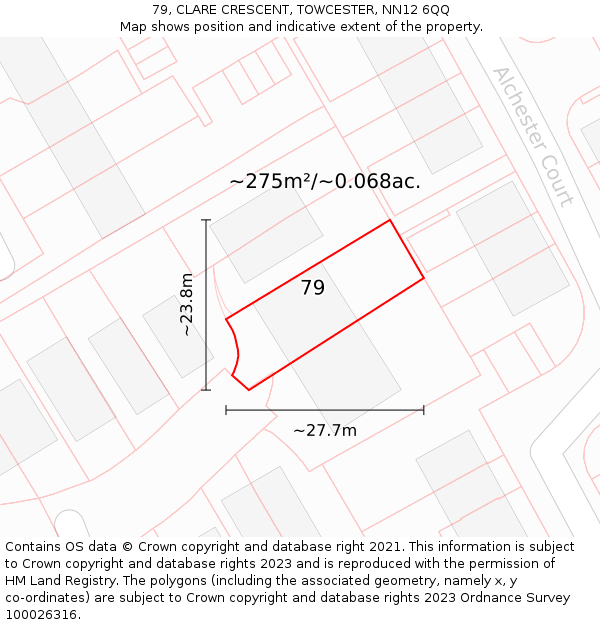 79, CLARE CRESCENT, TOWCESTER, NN12 6QQ: Plot and title map