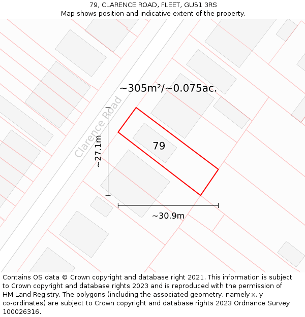 79, CLARENCE ROAD, FLEET, GU51 3RS: Plot and title map
