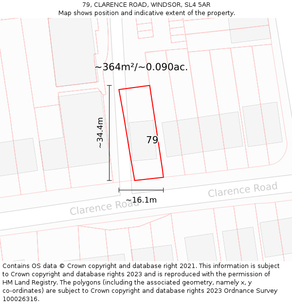 79, CLARENCE ROAD, WINDSOR, SL4 5AR: Plot and title map