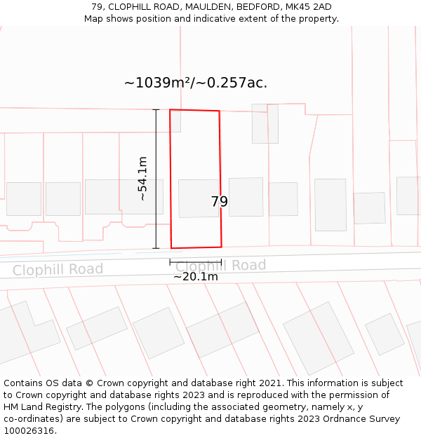 79, CLOPHILL ROAD, MAULDEN, BEDFORD, MK45 2AD: Plot and title map