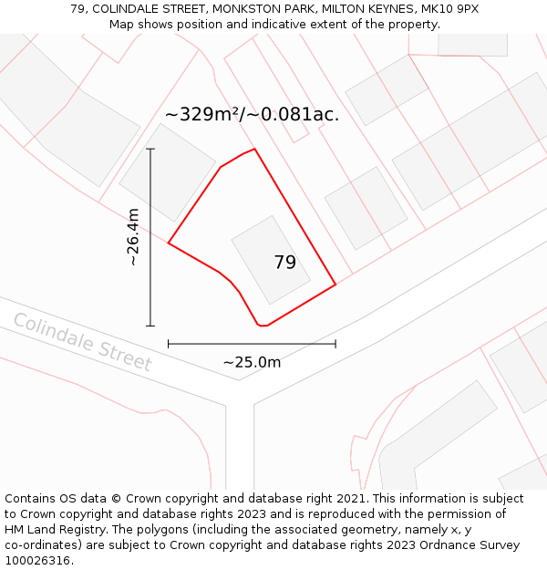 79, COLINDALE STREET, MONKSTON PARK, MILTON KEYNES, MK10 9PX: Plot and title map