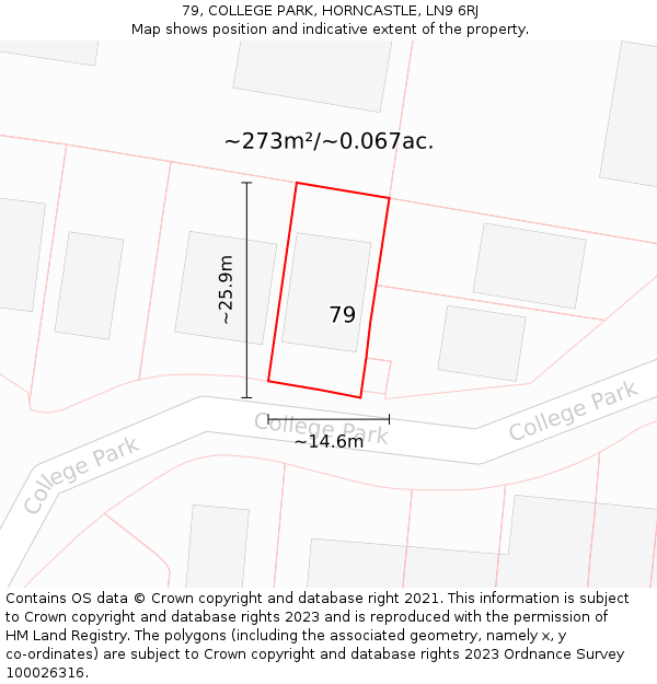 79, COLLEGE PARK, HORNCASTLE, LN9 6RJ: Plot and title map