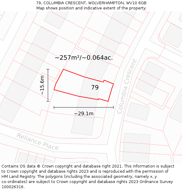 79, COLUMBIA CRESCENT, WOLVERHAMPTON, WV10 6GB: Plot and title map