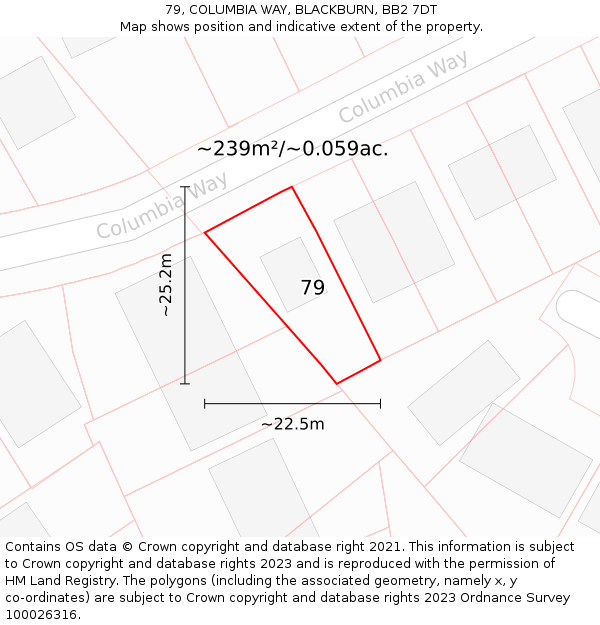 79, COLUMBIA WAY, BLACKBURN, BB2 7DT: Plot and title map