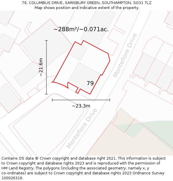 79, COLUMBUS DRIVE, SARISBURY GREEN, SOUTHAMPTON, SO31 7LZ: Plot and title map