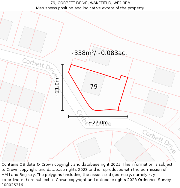 79, CORBETT DRIVE, WAKEFIELD, WF2 9EA: Plot and title map