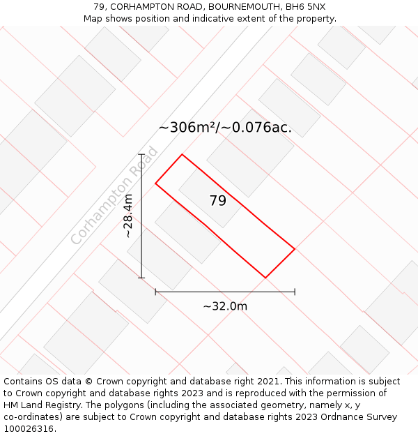79, CORHAMPTON ROAD, BOURNEMOUTH, BH6 5NX: Plot and title map