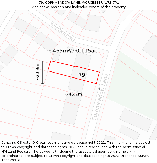 79, CORNMEADOW LANE, WORCESTER, WR3 7PL: Plot and title map