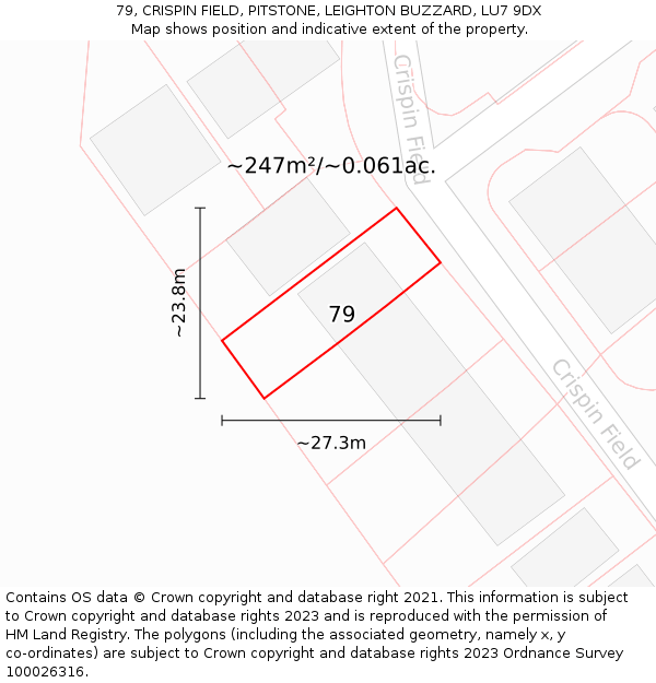 79, CRISPIN FIELD, PITSTONE, LEIGHTON BUZZARD, LU7 9DX: Plot and title map