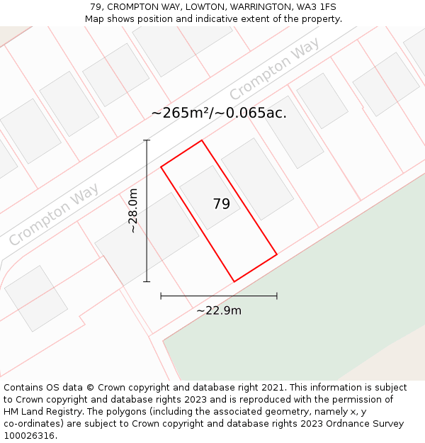 79, CROMPTON WAY, LOWTON, WARRINGTON, WA3 1FS: Plot and title map