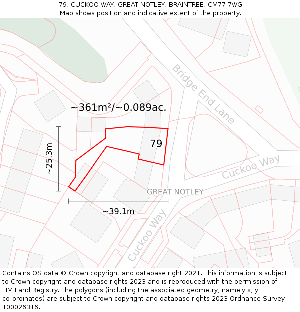 79, CUCKOO WAY, GREAT NOTLEY, BRAINTREE, CM77 7WG: Plot and title map