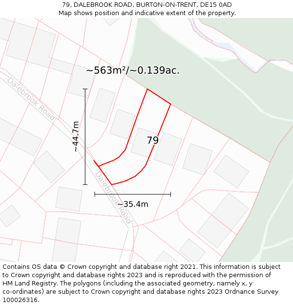 79, DALEBROOK ROAD, BURTON-ON-TRENT, DE15 0AD: Plot and title map