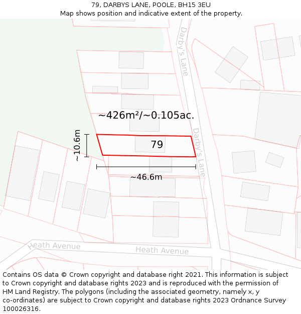79, DARBYS LANE, POOLE, BH15 3EU: Plot and title map