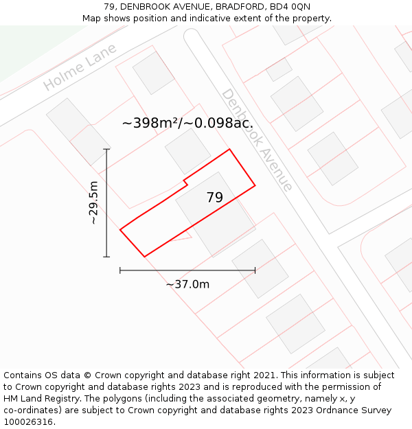 79, DENBROOK AVENUE, BRADFORD, BD4 0QN: Plot and title map