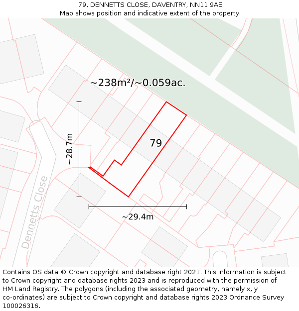 79, DENNETTS CLOSE, DAVENTRY, NN11 9AE: Plot and title map