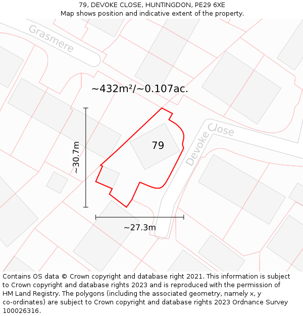 79, DEVOKE CLOSE, HUNTINGDON, PE29 6XE: Plot and title map