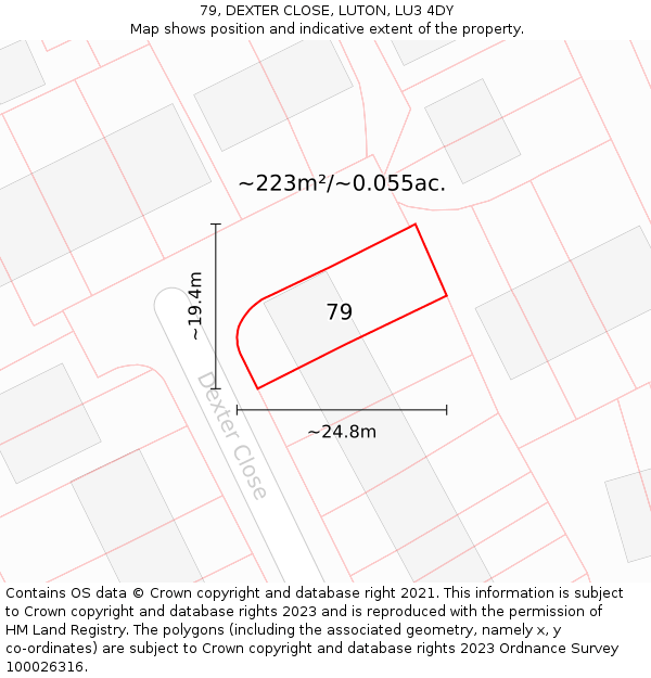 79, DEXTER CLOSE, LUTON, LU3 4DY: Plot and title map