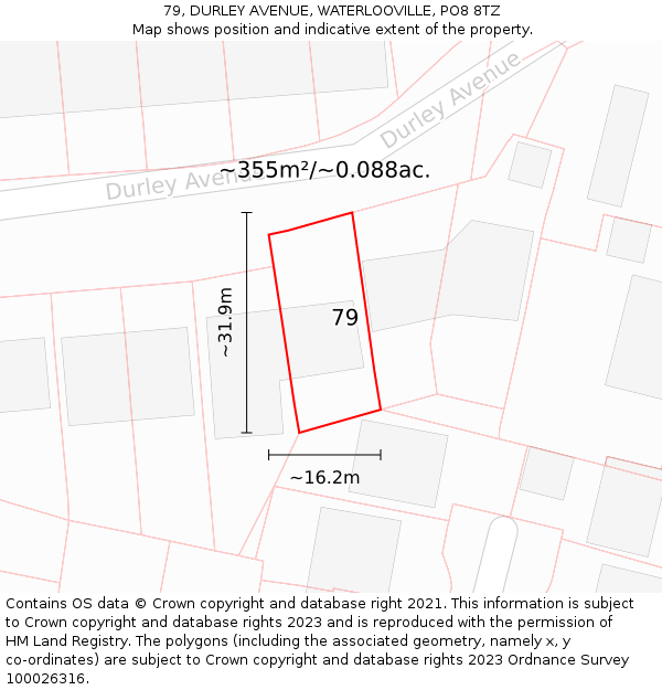 79, DURLEY AVENUE, WATERLOOVILLE, PO8 8TZ: Plot and title map
