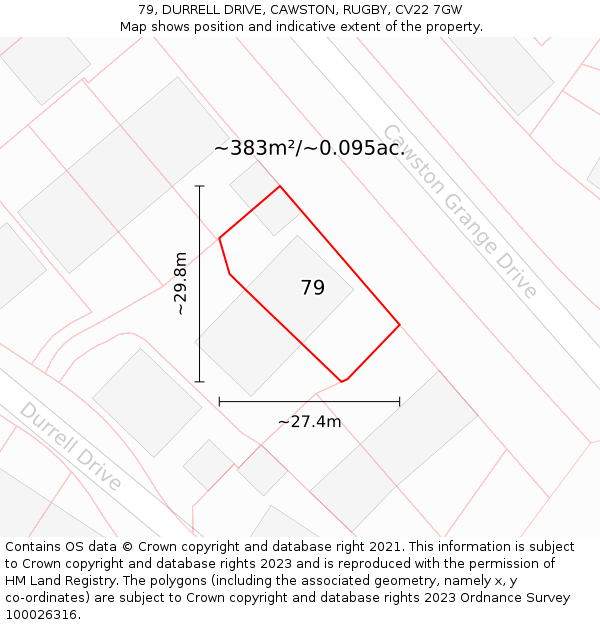 79, DURRELL DRIVE, CAWSTON, RUGBY, CV22 7GW: Plot and title map