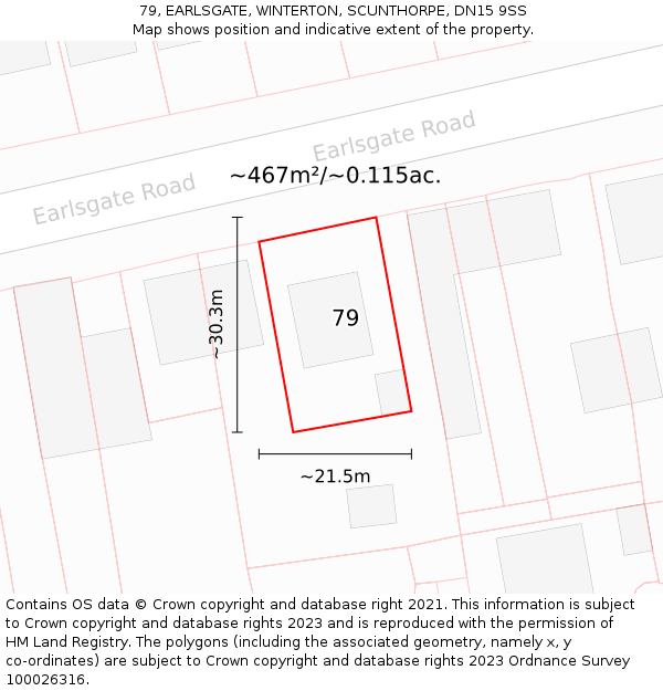 79, EARLSGATE, WINTERTON, SCUNTHORPE, DN15 9SS: Plot and title map